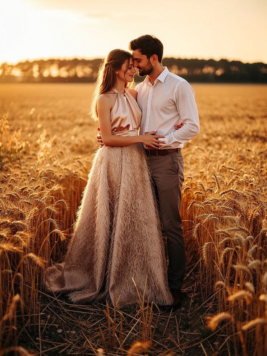 falda circular en plumas