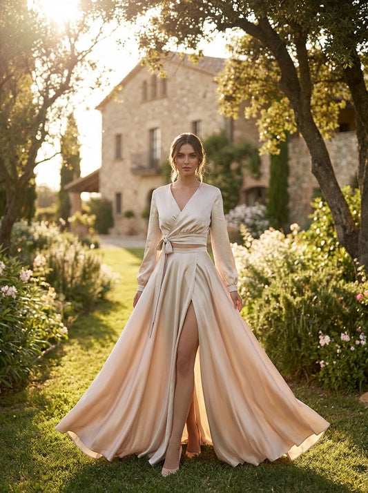 CONJUNTO FALDA CIRCULAR Y TOP CRUZADO NOVIA O DAMA DE HONOR